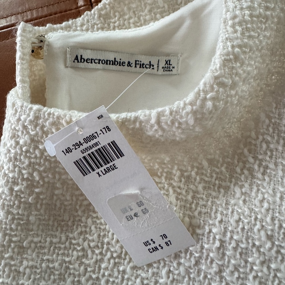 NWT Abercrombie & Fitch Woven Tweed Top White Short Sleeve Cropped Size XL - Picture 4 of 6